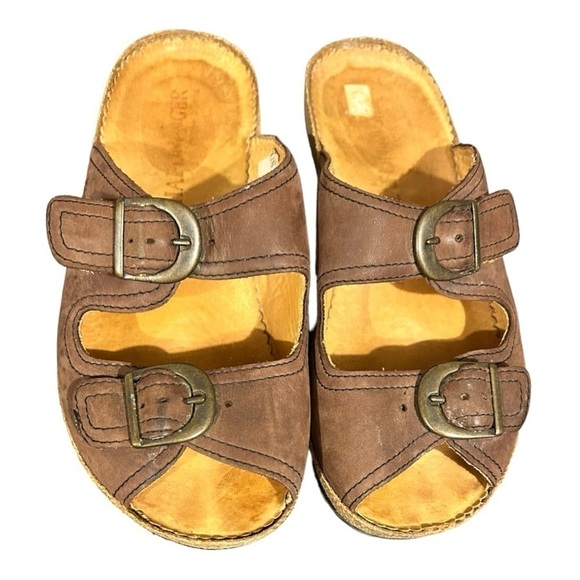 HAFLINGER Bio Andrea Slides Anatomical Women’s Sandals Leather Cork Size 37 US 6 - Picture 1 of 8